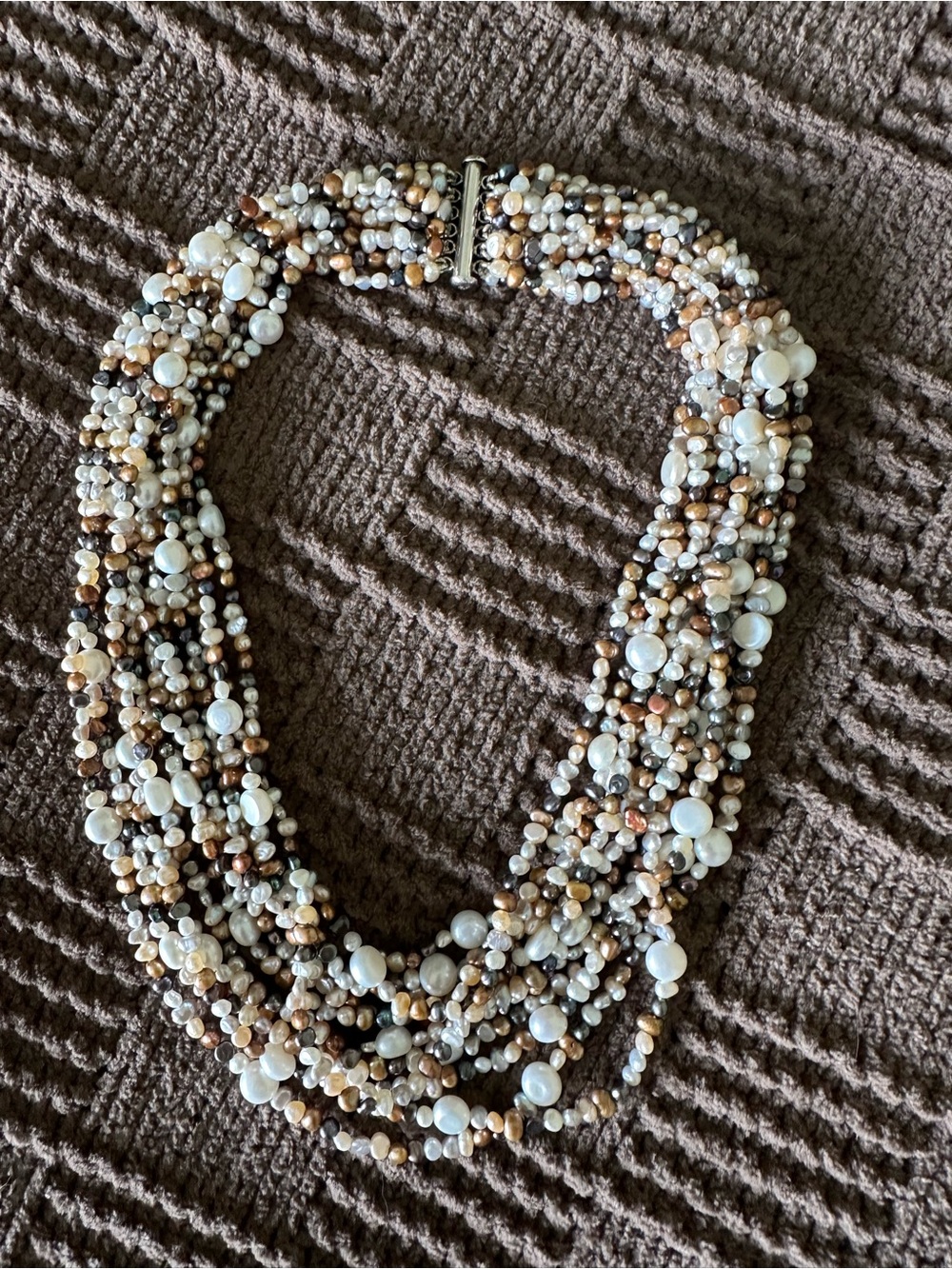 Multi-Strand Pearl and Bead Statement Necklace - Cream & Brown